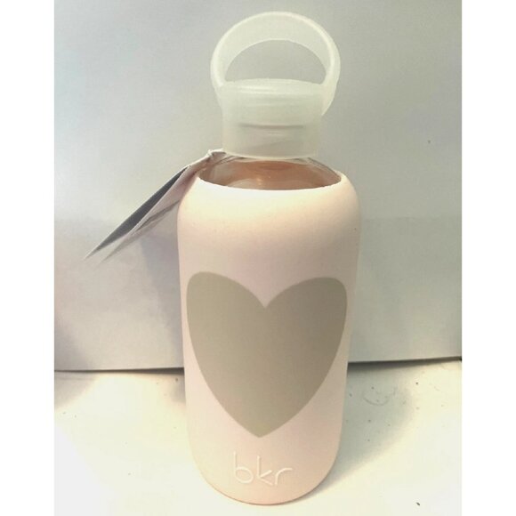 BKR Glass Water Bottle Silicone Sleeve Tutu Love Pink w/ Beige Heart 16oz/500ml